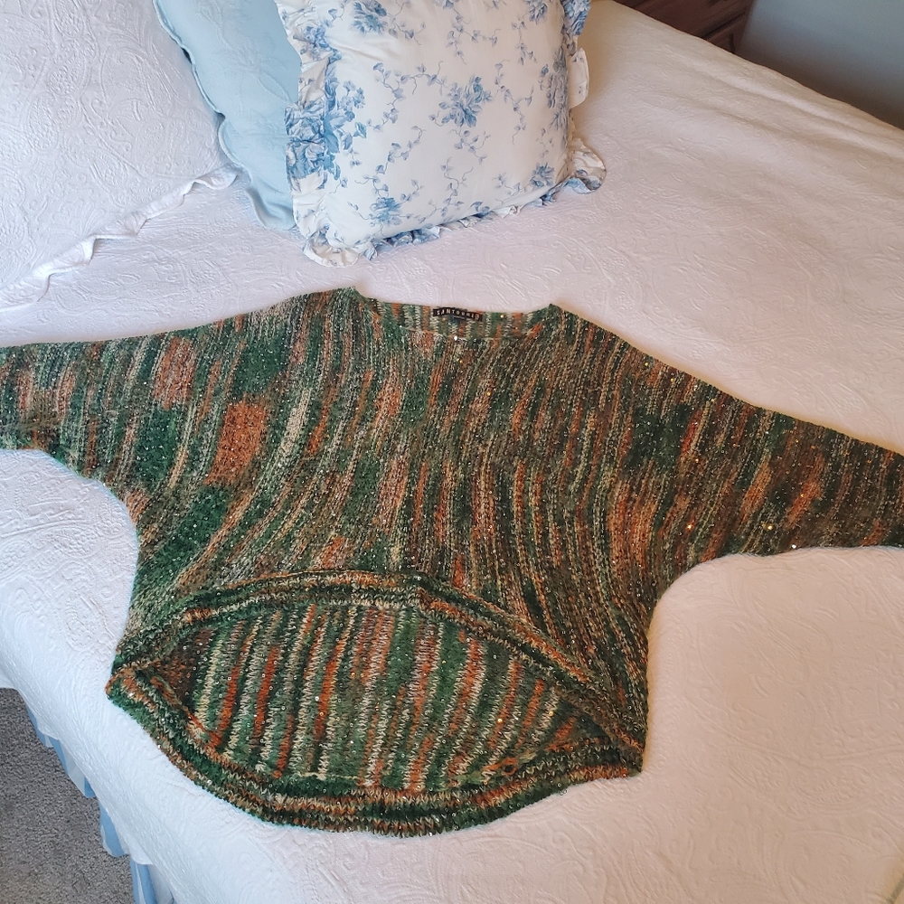 EUC Santoori Green & Tan Sequin Oversized Sweater - Picture 4 of 10